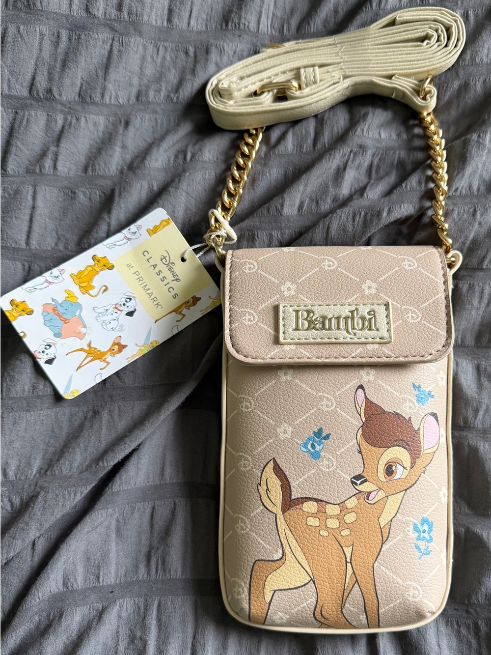 Disney Cream Bambi Crossbody Phone Pouch with Gold Accent